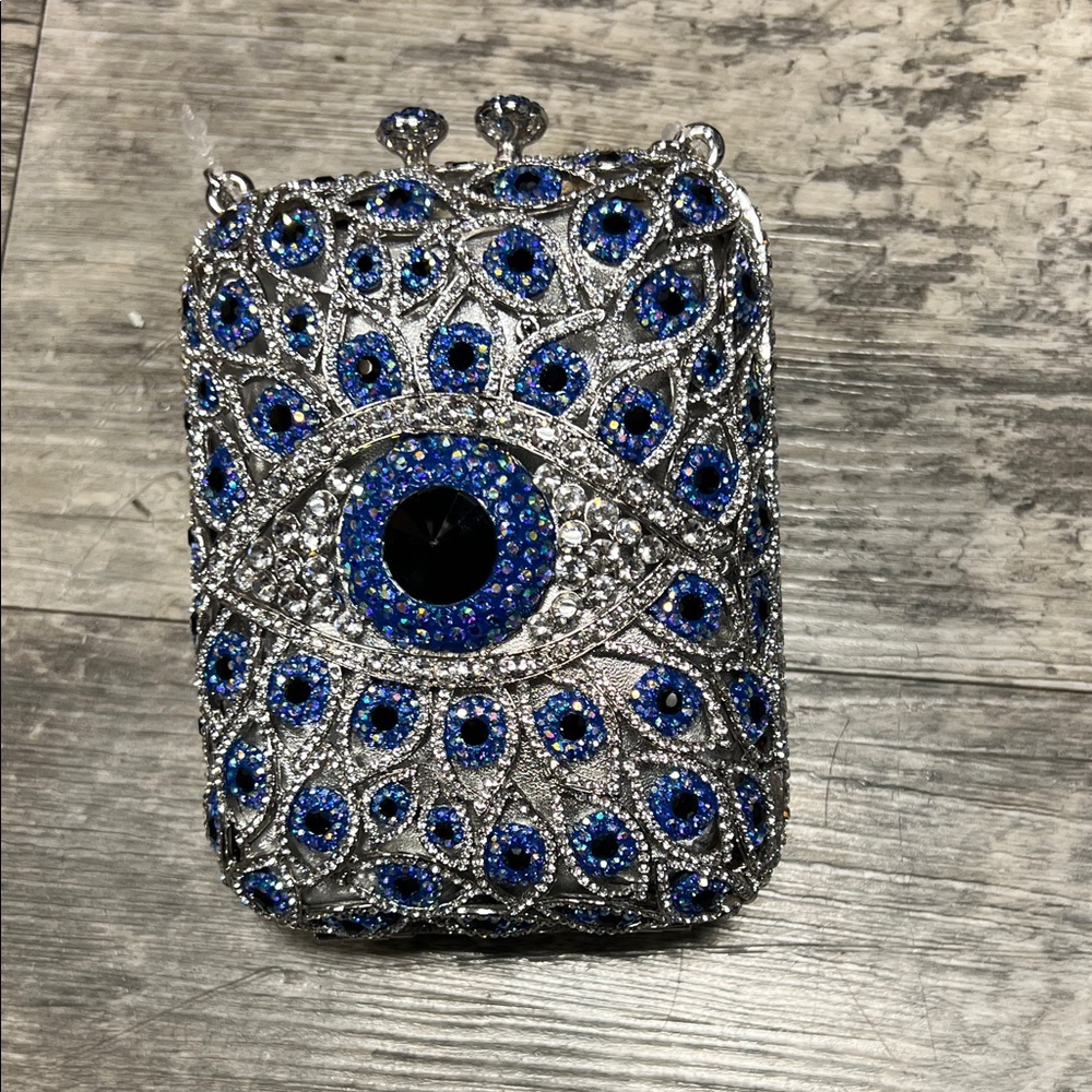 Silver and Blue Evil Eye Clutch